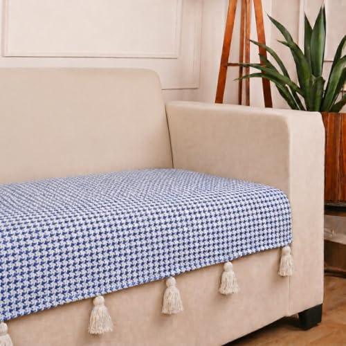 Image of STITCHNEST 'Nomad Weave Collection' 1 Seater Sofa Cover|Elegant Jacquard Fabric, Decorative Tassels, Washable & Durable for Modern Living39