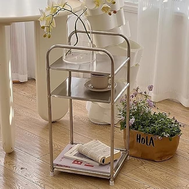 Kitchen Organizer 3 Tier Kitchen Utility Cart, Rolling Organizer Utility Craft Cart Stainless Steel Service Cart with Brake Wheels, for Bathroom Laundry Room Office Narro-JkvrOon8