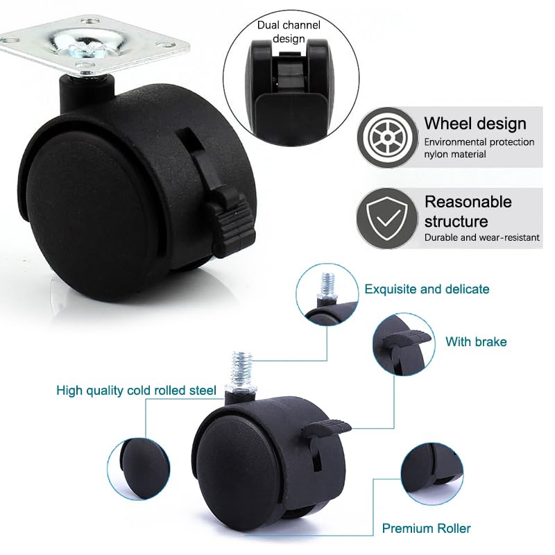 Roulettes avec Frein universelles et pivotantes de 1,5 Pouce pour charge stable