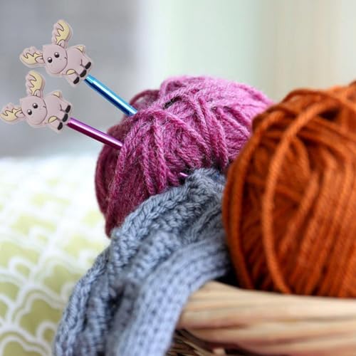 Image of 10 Pack Colorful Deer Knitting Needle Stoppers Knitting Needles Point Protectors Silicone Needle Point Protectors Knitting Accessories and Supplies Knitting Tools