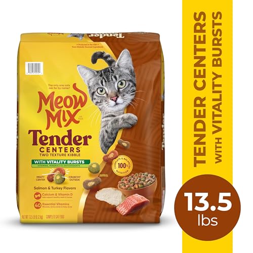 Image of Meow Mix Tender Centers Dry Cat Food, Salmon & Turkey with Vitality Bursts, 13.5 Pound Bag