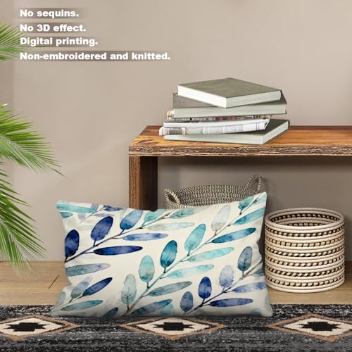Housse de coussin feuilles bleues avec fermeture éclair invisible - 3
