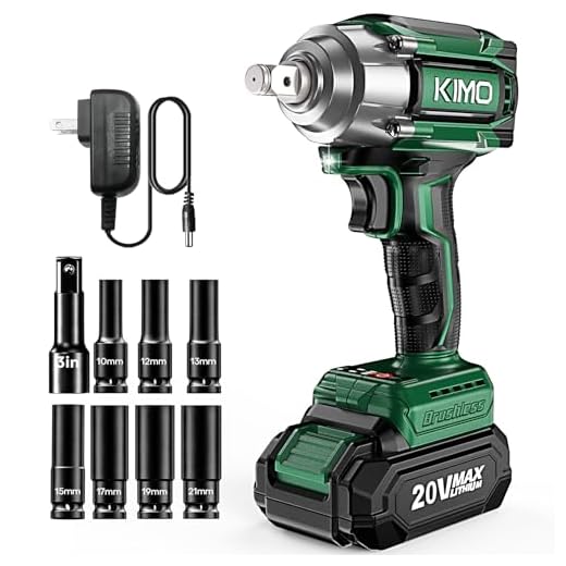 K I M O. 20V Cordless Impact Wrench 1/2 inch, Brushless High Torque Impact Wrench Kit 250 Ft-lb 3000 RPM, Li-ion Battery Fast Charger 7 Sockets 3 Extension Bars, Power Compact Wrench for Car Home