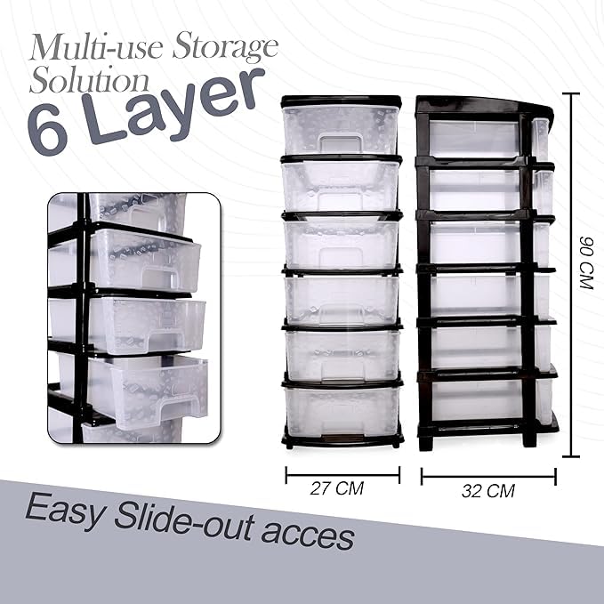 Image of KITCHIVO Plastic Modular Drawer Storage Chest Of Drawers Organizer Storage Box, Large Stomo Racks For Multipurpose Anti-slip Shoes Organizers (Transparent, 6 Layer)