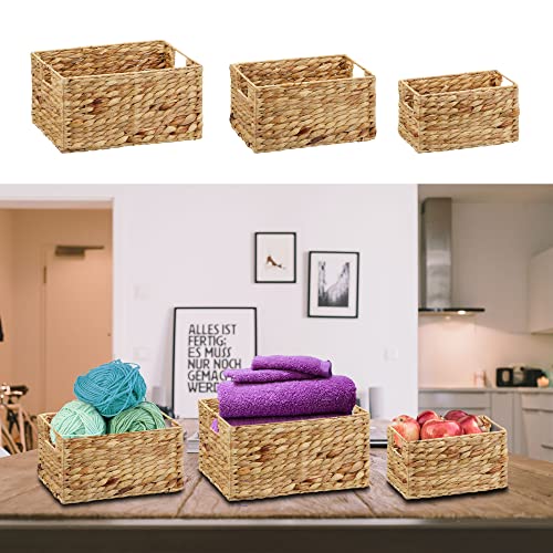 Lot de 3 corbeilles de rangement rectangulaires solides en jonc de mer avec cadre en métal en 3 tailles (1 x 3 corbeille rectangulaire)