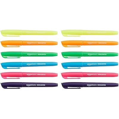 Amazonベーシック 蛍光色インクハイライトペン チゼルチップ アソートカラー 12本入り (× 2)