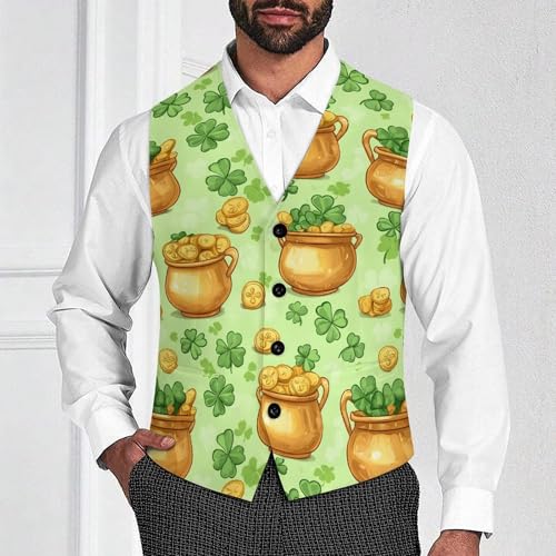 Shamrock St-Patrick's Day Coins Men's Suit Vests Business Formal Dress Vest V-Neck Waistcoat for Wedding Casual2