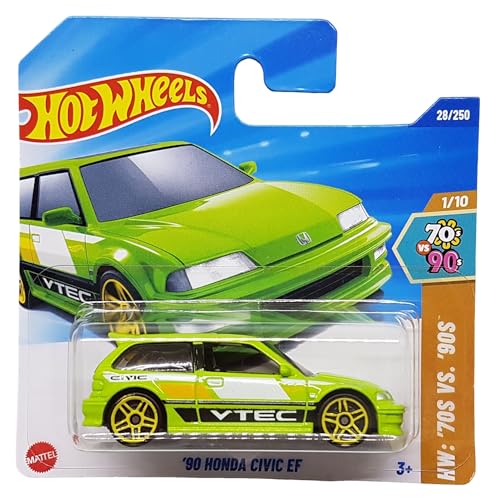 Hot Wheels Honda Civic EF HYX90 70s vs 90s 1/10 Short Card VTEC verde neón Honda Licencia Mattel 2025 1:64