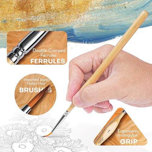 Image of Golden Maple Miniature Paint Brushes 10pcs Detail Paint Brushes Flat Angle Filbert Fine Detail Brush Set for Acrylic, Watercolor, Miniature Models