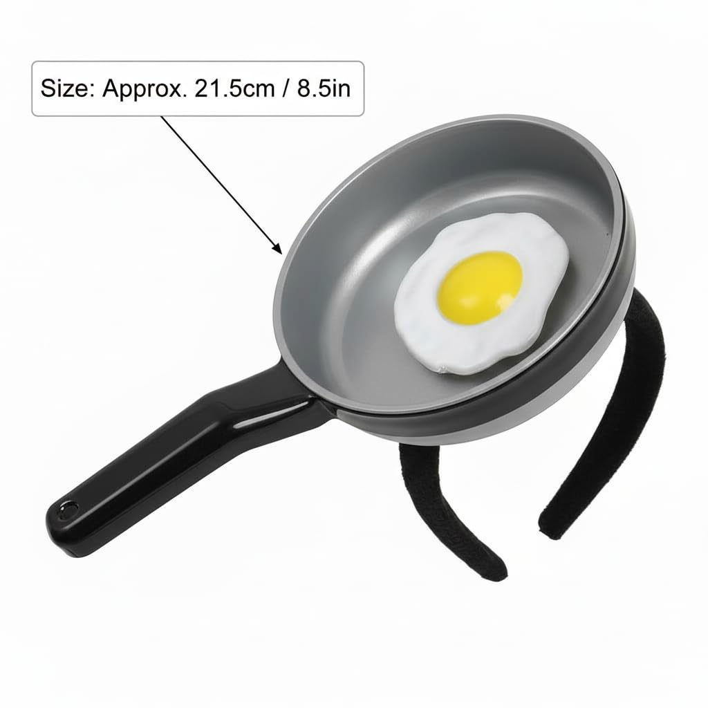 ZJchao Egg Pan Headband, Funny Pan Simulation Headband High Cute Simulation Women Headwear Funny Headgear Facial Spa Head Wrap for Face Wash Makeup Daily Use (Fried Egg) image 3