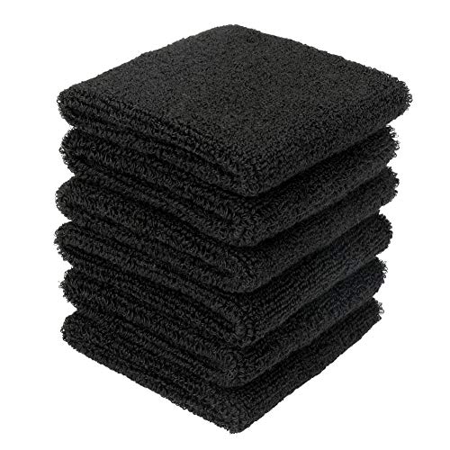 H&S Saugfähige Handgelenk Schweißbänder für Damen, Herren & Kinder - 6er Set - Fitness Arm Schweißband für Tennis, Handball & Laufen in Schwarz – Bild 4