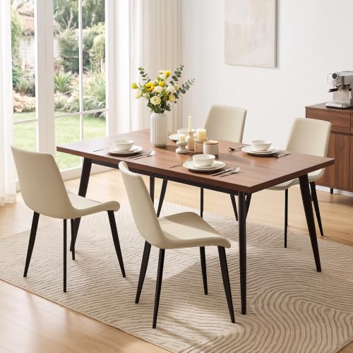 Image of Modern Dining Chairs Set of 4, PU Leather Dining Room Chairs, Upholstered Kitchen Chairs with Ergonomic Backrest & Sturdy Metal Legs, Perfect for Dining Room, Restaurant, Beige
