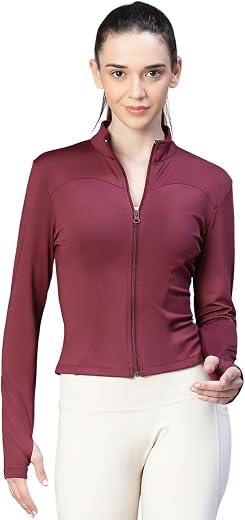 ATHLISIS Womens Training Jacket with Thumbhole Sleeves & MockCollar |Full Zip, Quick-Dry, Stretchable, Lightweight Activew...