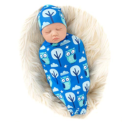Image of Galabloomer Newborn Swaddle Blanket with Beanie Set Baby Boy Receiving Blanket