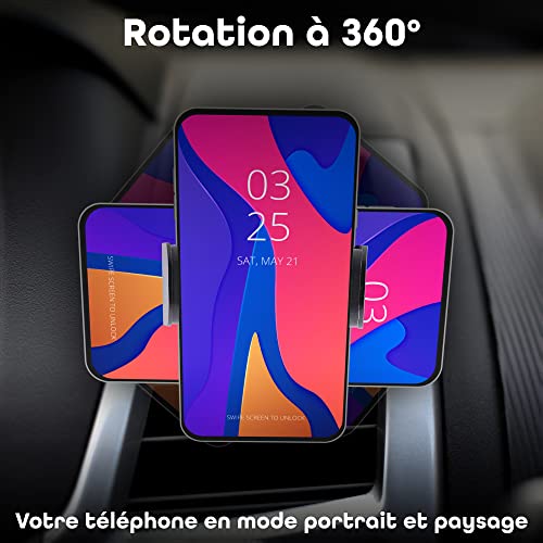 T'nB - Zina Support Téléphone Voiture, Fixation 3 en 1 Pare-Brise Tableau de Bord Grille D'aération, Bras Télescopique Réglable, Rotation 360°, Compatible Smartphone Jusqu'à 7 Pouces - Noir – vue 7