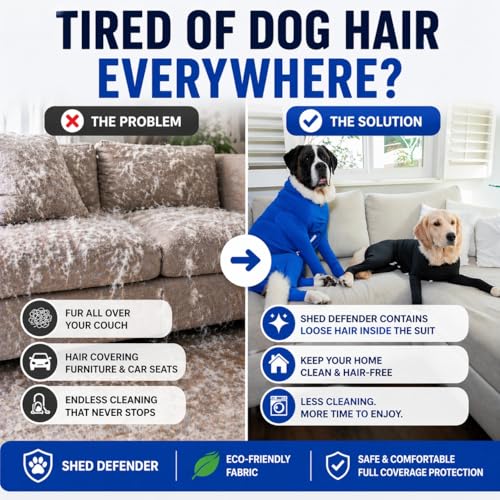 Image of Shed Defender Original Dog Onesie for Shedding Control - Seen on Shark Tank, Lightweight Breathable Dog Suit, Bodysuit for Dogs, Recovery Suit, Anxiety Relief, Full Coverage, Easy On /Off, Dog Jumpsuit