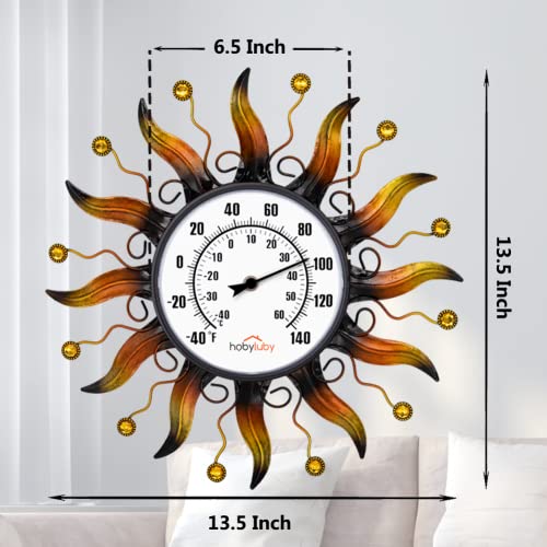 Hobyluby 13'' Sun Outdoor Thermometer And 13'' Clock For Patio, Waterproof Wall Mounted Thermometer And Clock For Home Garden Decor #TOP1