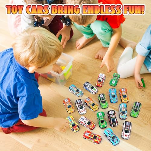 Image of RAMNATH 24 PCS Mini Pull Back Cars Toy Set for Kids 3+ | Die Cast Alloy Racing Cars with Shipping Car Container Storage Box | Mini Toy Vehicles Party Favors, Birthday Gift for Boys & Girls - Red.