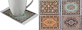Wovenrugs Lot of 4 Elegant Carpet Coasters – Fabric with Oriental Designs – Kitchen and Bar Mats