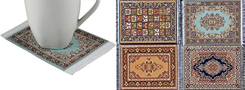 Set of 4 Elegant Carpet Coasters – Fabric with Oriental Designs – Kitchen and Bar Mats