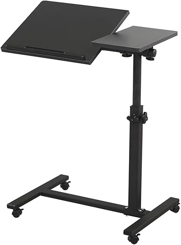 TigerDad Mesita de noche móvil con ruedas para computadora portátil, mesa inclinable sobre la cama con ruedas, mesa de bandeja ajustable en altura