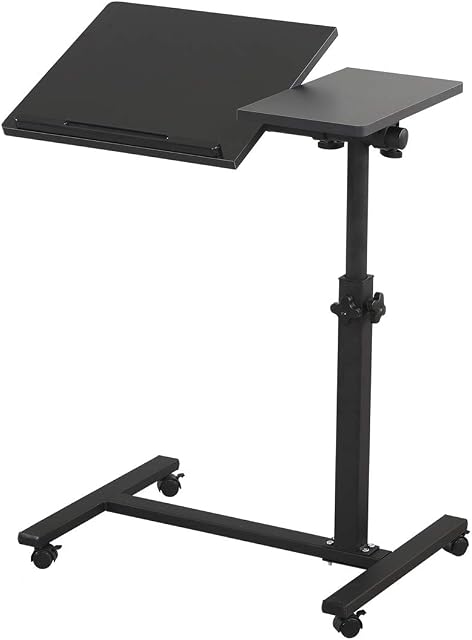 TigerDad Overbed Bureau de chevet Mobile Rolling Laptop Stand Tilting Table Overbed avec Roues Table de plateau réglable en hauteur pour Table de canapé de lit portable (Noir)