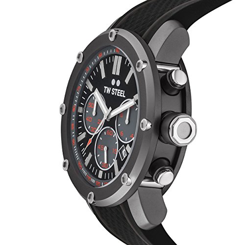 TW Steel Men's Quartz Watch with Red Dial Chronograph Display and Black Rubber Strap - Image 4