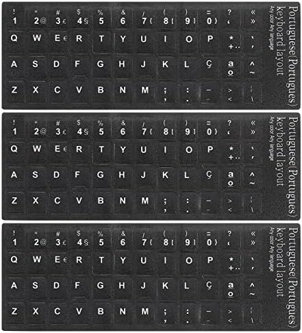 PATIKIL 3Pcs Portuguese Keyboard Stickers PC Keyboard Stickers Black Background with White Lettering for Computer Laptop Desktop image 4