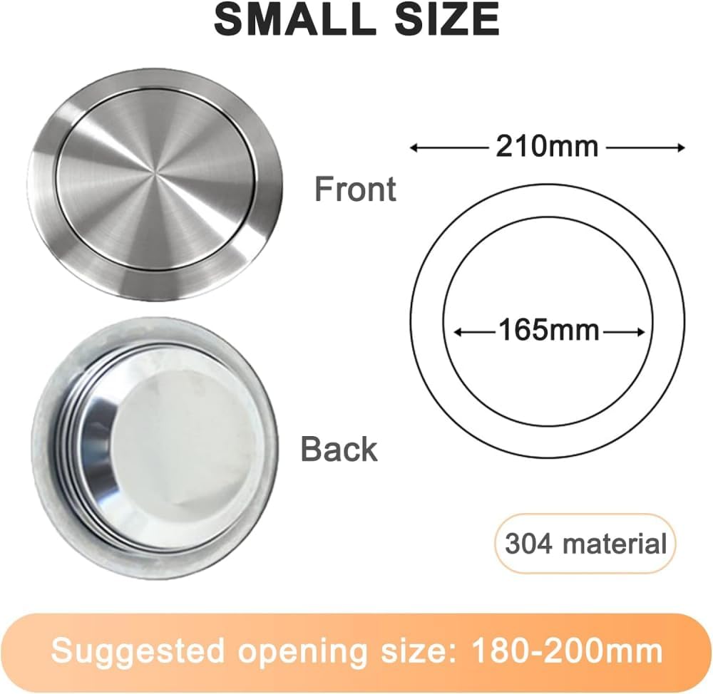 Trash Can Lid, Balance Flap Cover, Garbage Can Rotating Top Lid Kitchen Countertop Built in Stainless Steel Round Waste Bin Lid, Brushed Surface Swing C,S (S