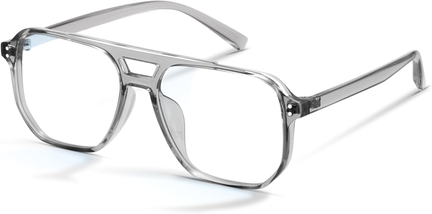 livho vintage aviator blue light blocking glasses, fashion oversized frames with uv protection coating, unisex design aviators square *gray