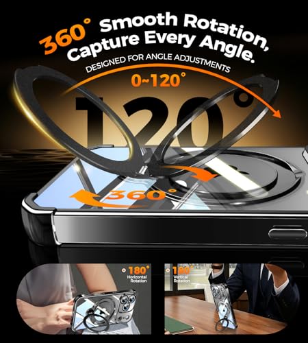 Image of Soft Case for iPhone 17 Pro with 360 Rotating Magnetic Stand, Compatible with Mag-Safe, 4X MIL-Drop Protection, Lightweight Glossy Anti-Yellowing Clear Back Phone Cover for iPhone 17 Pro 6.3 inch, Black