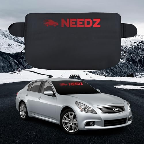 Image of NEEDZ 2in1 Windshield Cover for Sun and Snow | Light Weight 170T Silver Coated Fabric Premium Windshield Protection for Cars, SUVs, Trucks | Secure Fit Waterproof Frost Cover | Large (88 inchx39 inch)*