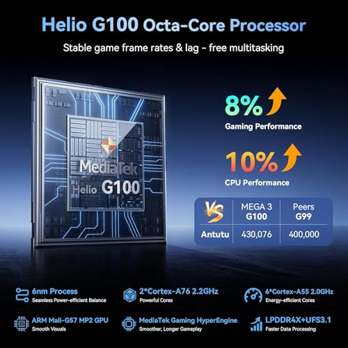 Blackview MEGA 3 Tablette PC MediaTek Helio G100 Octa core 12 1 pouces 12 Go + 8 800 mAh compatible Netflix HD IA 12 Go + / - vue 6