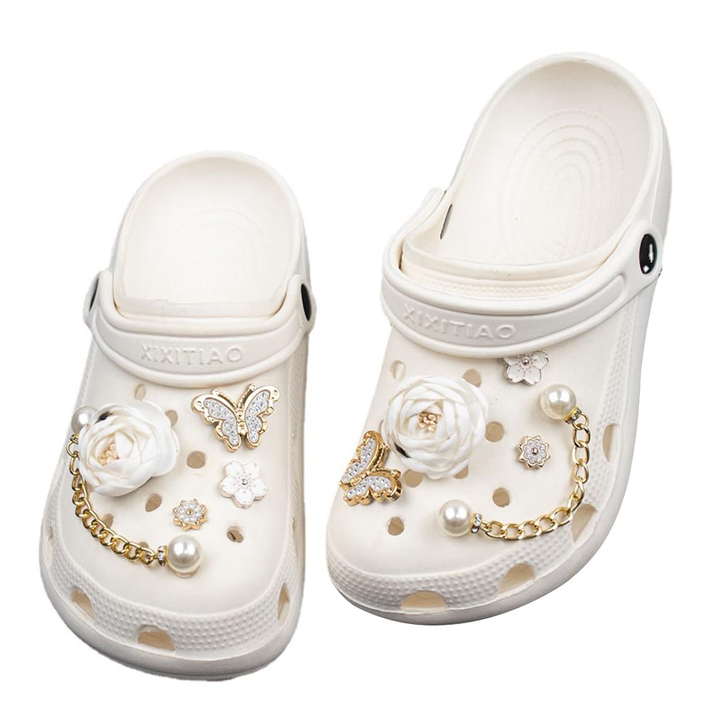 Zibuyu10pcs Shoe Charms Pearl Chain Charms for Clogs, Shoe Charms Floral Pearl Clog Slipper Charms for Clogs Slipper Casual Clogs Decoration Charms Fashion Clogs Charms