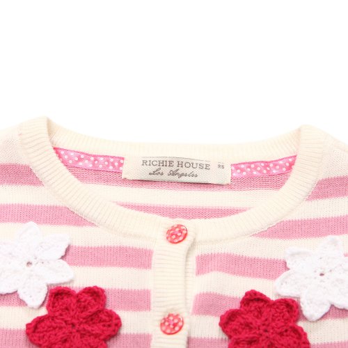 Richie House Girls' Striped Sweater with Flower Accents RH14134