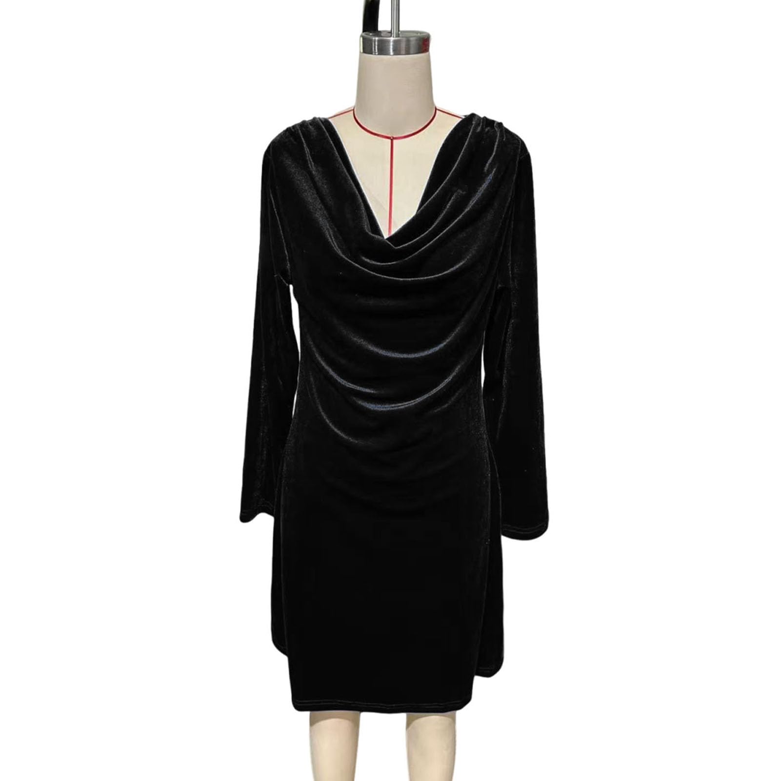 Mini robe rétro en velours pour femme, col bénitier et manches longues, robe de cocktail, robe élégante pour invitée de mariage