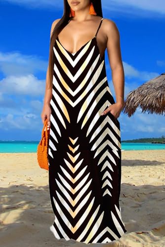 Image of Summer Maxi Dress for Women 2026 Plus Size Sundresses Casual Sexy Floral Sleeveless Beach Long Dress with Pockets