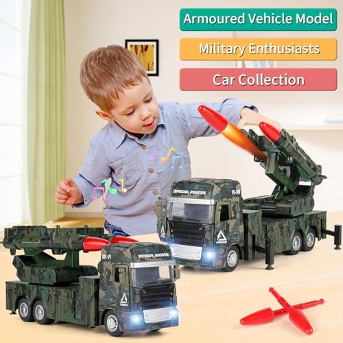 Image of Military Toys for Boys,Army Vehicle Toys with Rotatable Turret,Missile Truck with Light and Sound,Pull Back Army Truck Gift for 3 4 5 6 7 8 Year Old Boys,Green