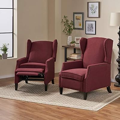 Christopher Knight Home Ellyn Fabric Recliner (Set of 2), Deep Red, Dark Brown from Christopher Knight Home