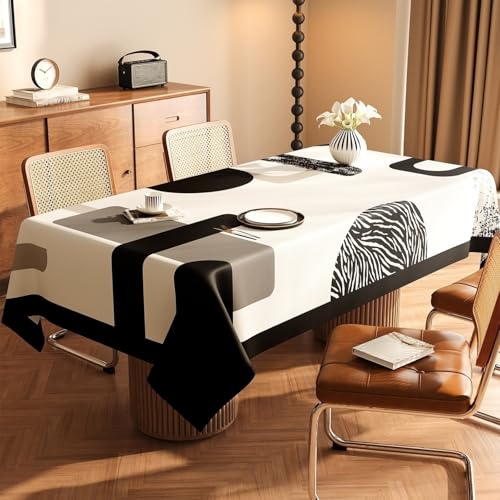 Surwin Mantel Hule Mesa Nuevo, Manteles de PVC Cuadrado, Estilo Abstracto Oscuro Mantel Antimanchas, Manteles Mesa Impermeable, Ropa Mesa Camilla Lavable para Comedor (Negro 1,140x260cm)