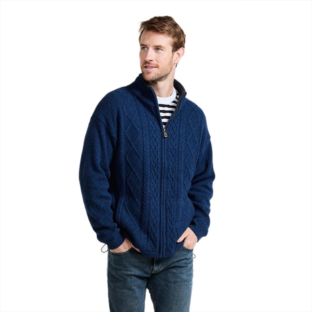 Men's Irish Wool Sweater, Full Zip, Front Pockets, Lined Interior, Gray