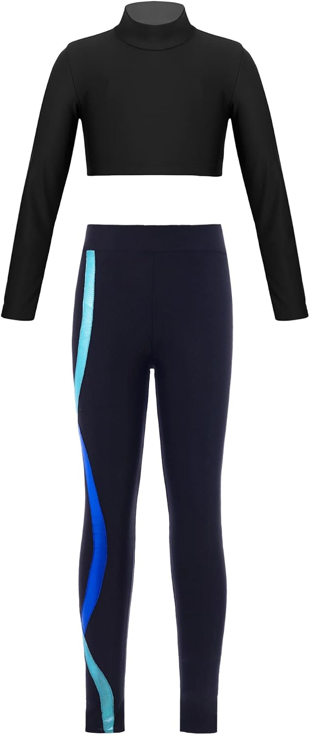 DPois – Tenue De Gymnastique Pour Fille – Justaucorps Manches Longues + Legging – Strass Brillants – Pour Ballet, Yoga, Danse (tailles 3-12 Ans)