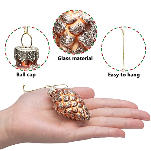 Watayo 12 Pcs Christmas Pinecone Glass Ornaments-Hanging Pine Cone Painted Glass Ornaments-Glitter Pinecone Christmas Ornament For Xmas Tree Diy Crafts Fall Party Decorations #TOP2