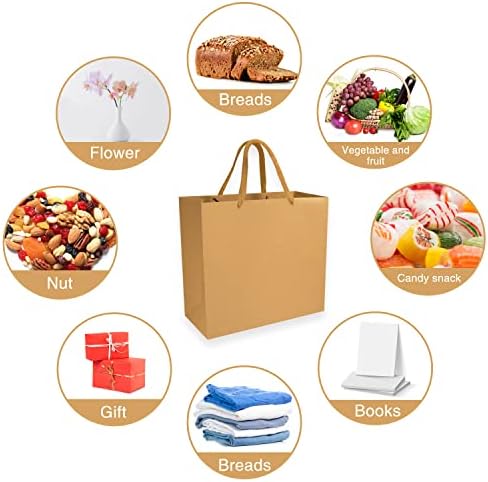 OWill 10pcs Large Kraft Gift Bags35X31.5X14.5 cmBrown Kraft Paper Gift Bag with Handles, Reusable Bag Present Bags for Gift, Wedding,Birthday, Shopping