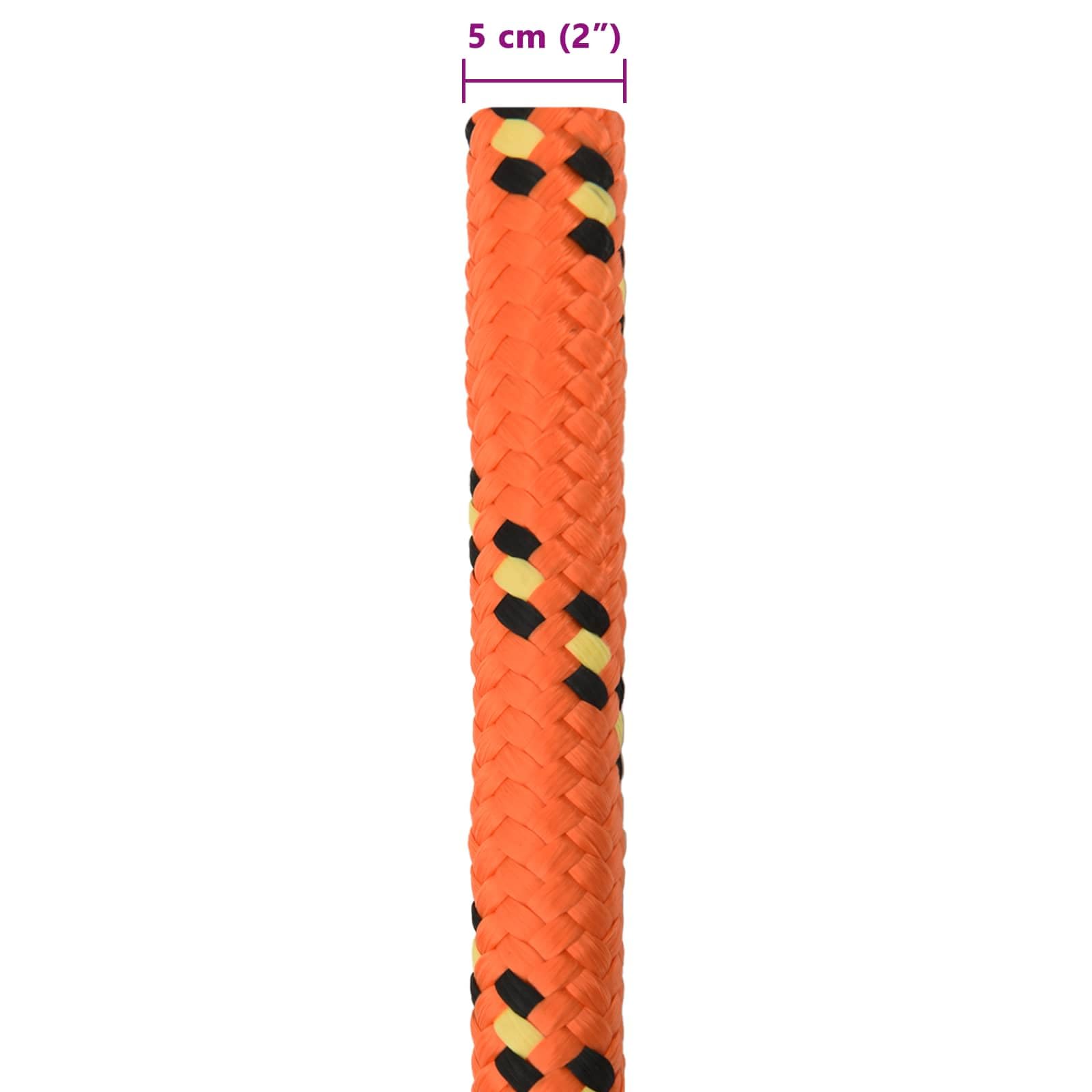 Cuerda de polipropileno para barcos de 25 m, diámetro de 5 cm, cuerda de polipropileno naranja para asegurar, tensar y fijar para vela, canotaje y camping al aire libre, resistente a la