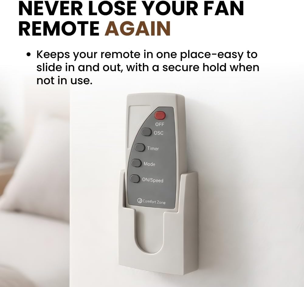 Remote Control Holder for ComfortZone Fan – Wall Mount Caddy for Fan Remote | No-Drill Adhesive Option | Keeps Remote Within Reach | Friction Fit Secure Storage Organizer