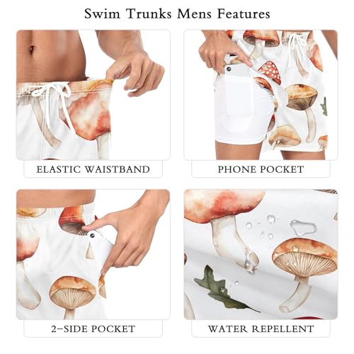 xigua Autumn Mushrooms Mens Swim Trunks with Liner, 5 inch Quick Dry Mens Boardshorts for Beach3