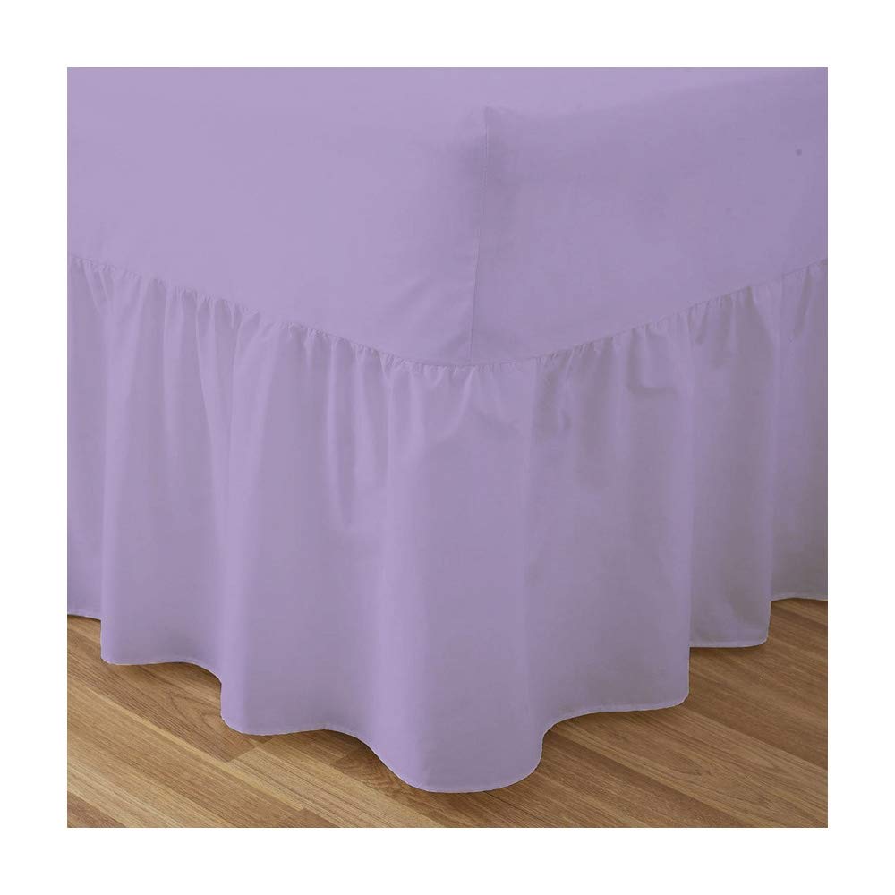 Fitted Valance Sheets King Size Kingsize Bed Sheets Dyed 9.5'' deep Plain Poly Cotton Bedding 11'' Frilly Drop, Lilac