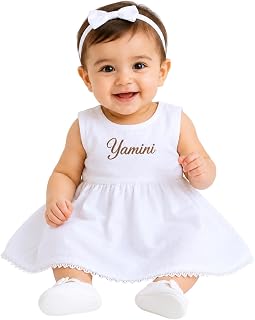 Pride Apparel Customised Embroidery Name White Muslin Baby Frock – Personalised Cotton Dress for Baby Girls Price In India