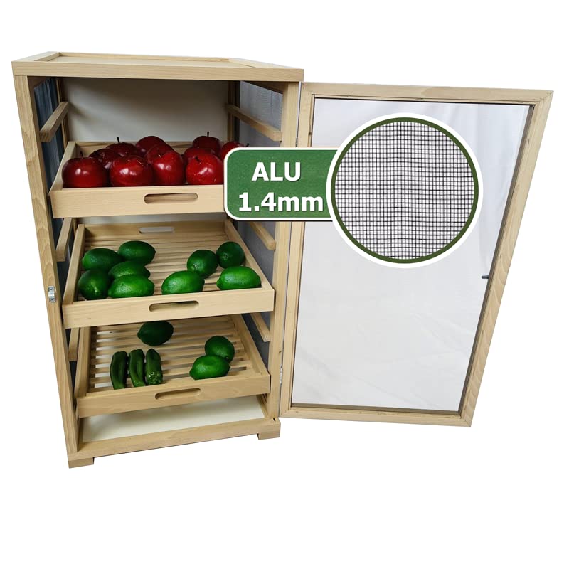 Meuble de cuisine Garde-manger légumier en hêtre poignée tiroirs Bois avec toile aluminium haute qualité